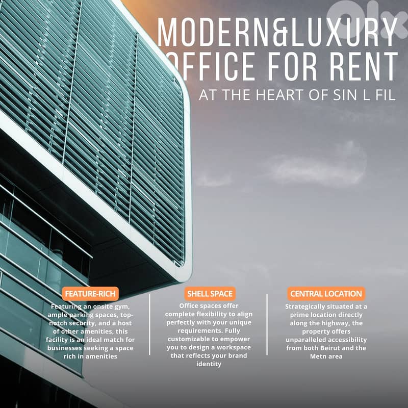 JH24-3286 550m office for rent in Sin l Fil , $ 5500 cash 0