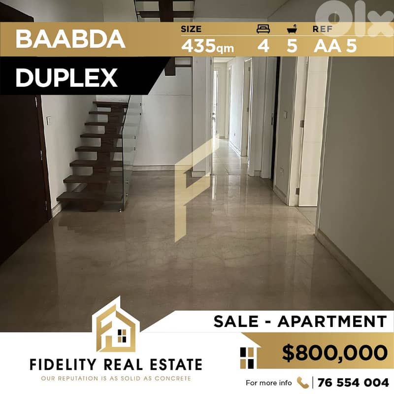 Apartment for sale in Baabda Duplex AA5 0