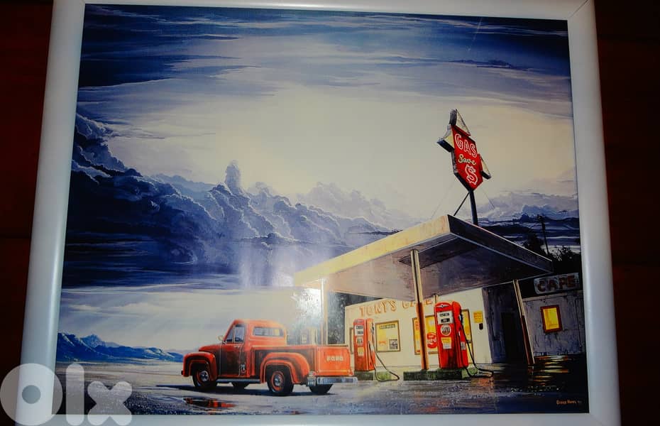 Vintage gas station photo + frame 50*40 0