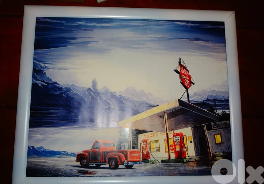 Vintage gas station photo + frame 50*40 1