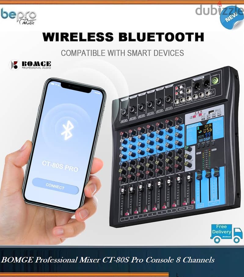 BMG CT-80S 8 Channel Audio Sound Mixer,Live Streaming,Karaoke & Tiktok 0