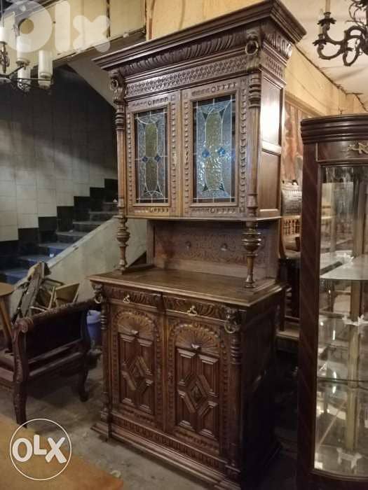 فيترين بيفي فرنسي انتيك خشب سنديان صافي حفر ناعم جميل جدا انتيك قديم 0