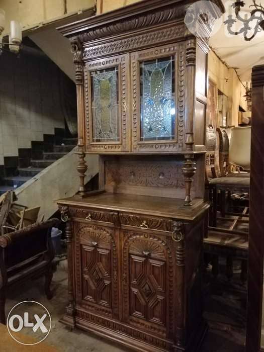 فيترين بيفي فرنسي انتيك خشب سنديان صافي حفر ناعم جميل جدا انتيك قديم 1