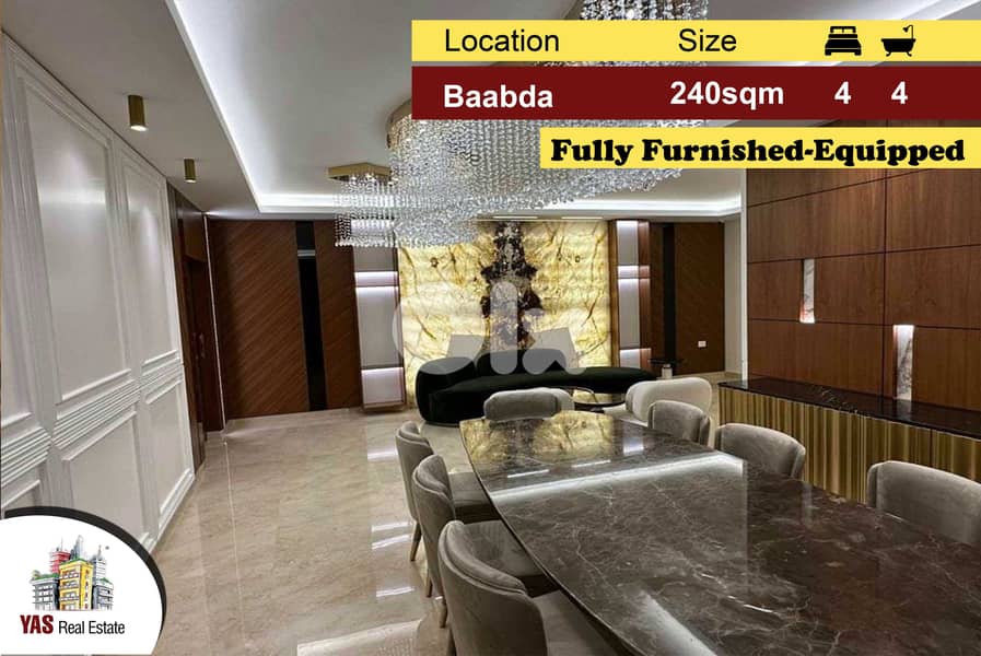 Baabda 240m2 | Luxury | Fully Furnished-Equipped | Prime Location | PA 0