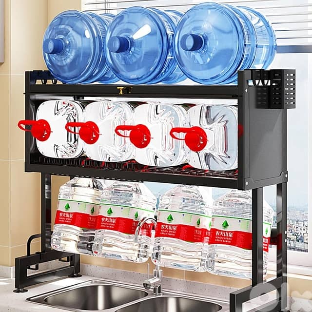 2-Layer Dish Drying Rack, Steel with Door, Black 3