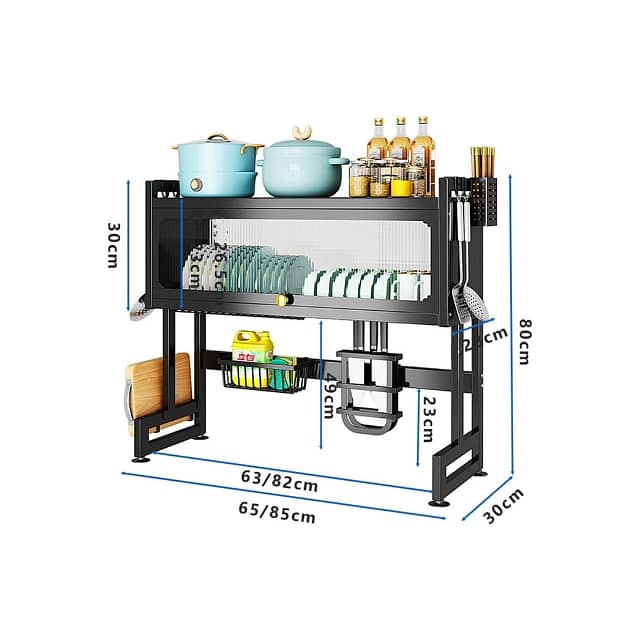 2-Layer Dish Drying Rack, Steel with Door, Black 7