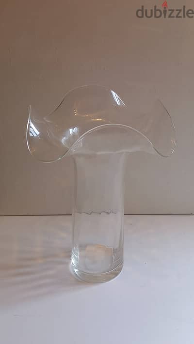 Vtg IVV Italy Hand Blown Ruffled Top Art Clear Glass Vase