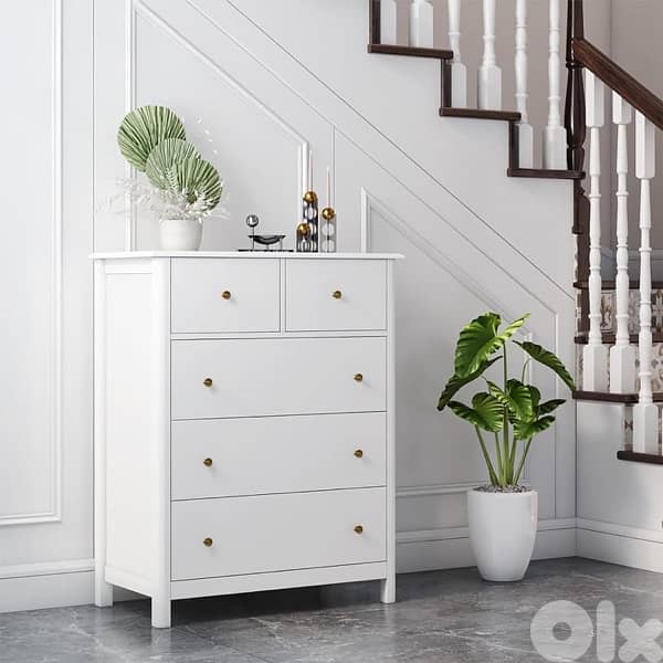 White Dresser with 5 Drawers, Tall Dresser Chest of Drawers 0