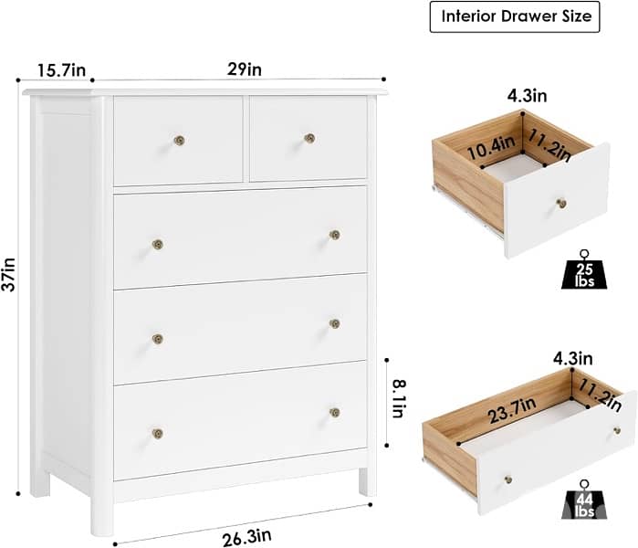 White Dresser with 5 Drawers, Tall Dresser Chest of Drawers 1