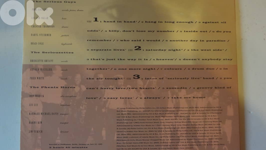 Phil Collins – Seriously Live laserdisc 1