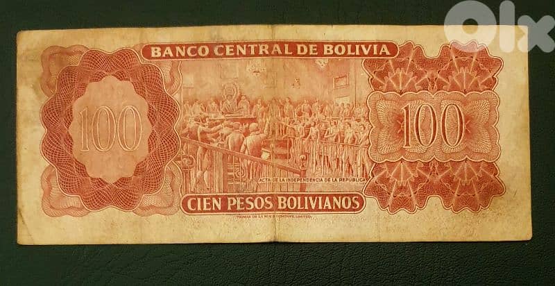 1962 Bolivia 100 Pesos old banknote 1