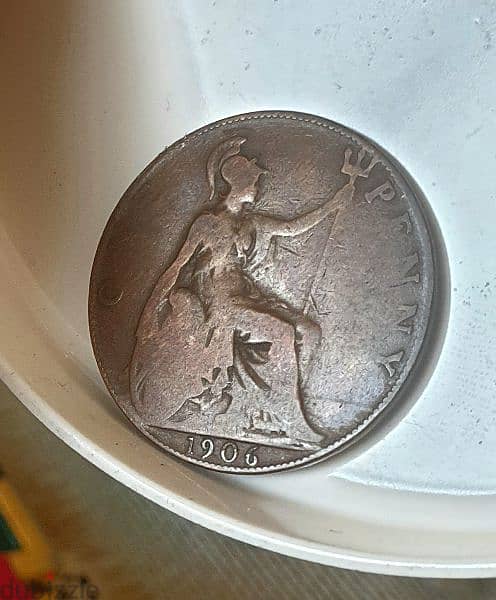 1906 England K. Edward VII one penny bronze coin 1