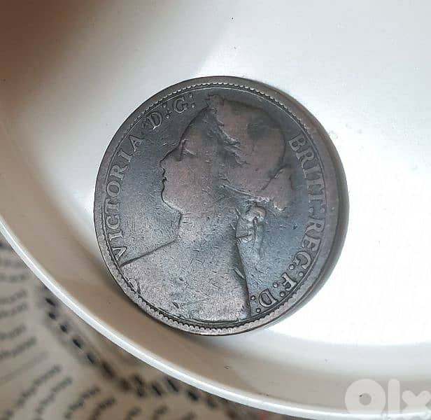 1879 England Q. Victoria one penny bronze coin 0