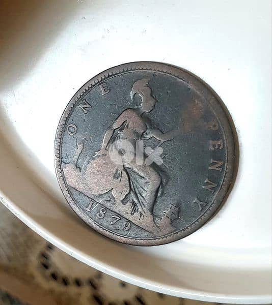 1879 England Q. Victoria one penny bronze coin 1