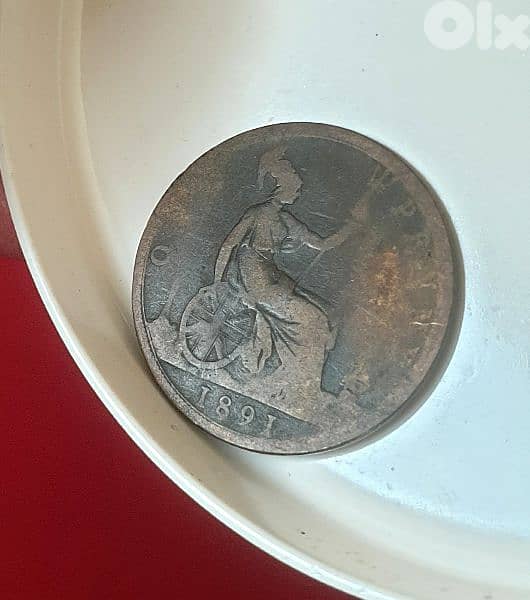 1891 England Q. Victoria one penny large bronze coin 0