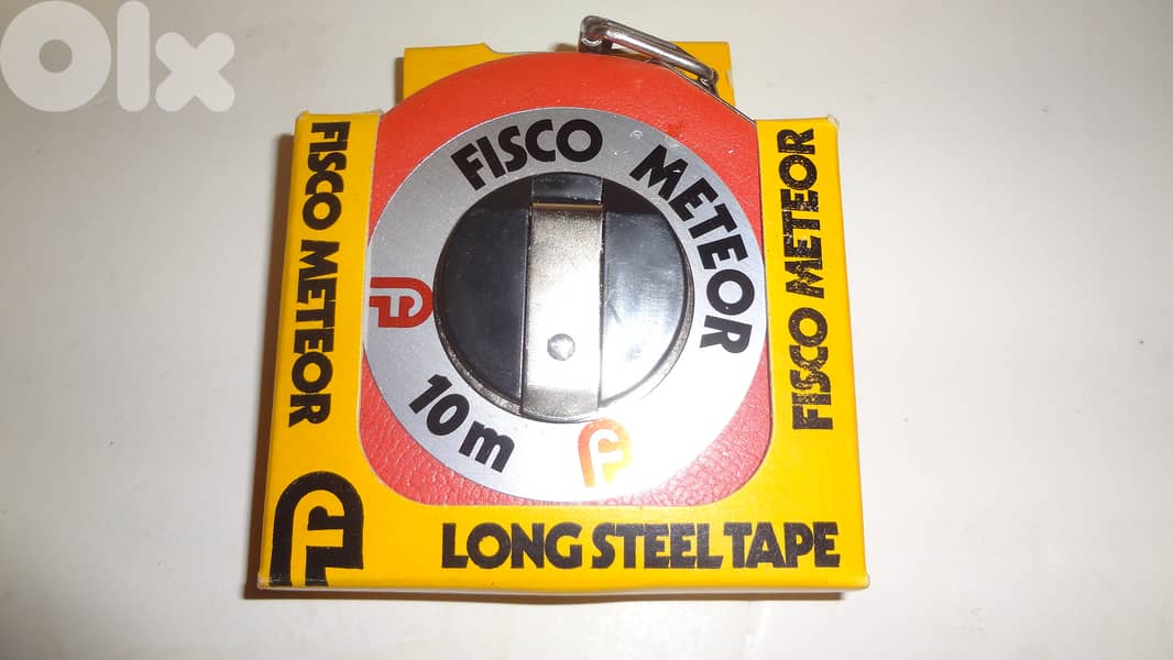 Vintage Fisco meteor long steel measuring tape 10m made in England sti 0