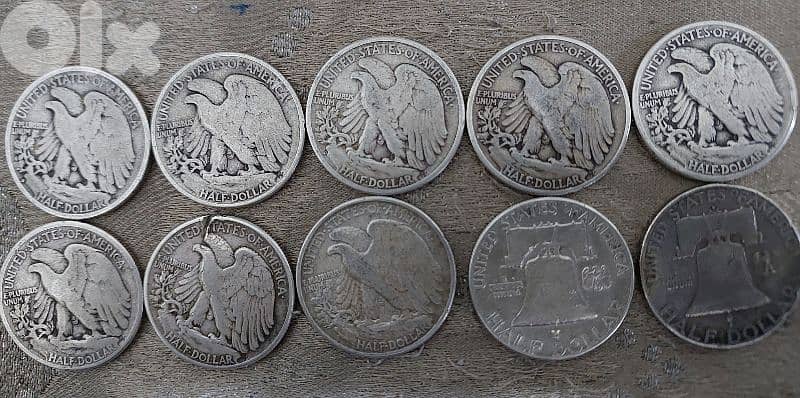 set of ten Silver USA Half Dollars walking Liberty& Franklin 1