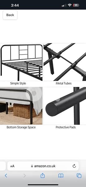 Black Metal Double Bed 4ft6 Iron Bed Frame with Curved Headboard 1