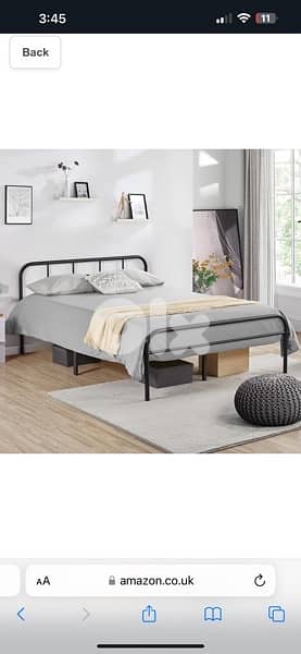 Black Metal Double Bed 4ft6 Iron Bed Frame with Curved Headboard 0