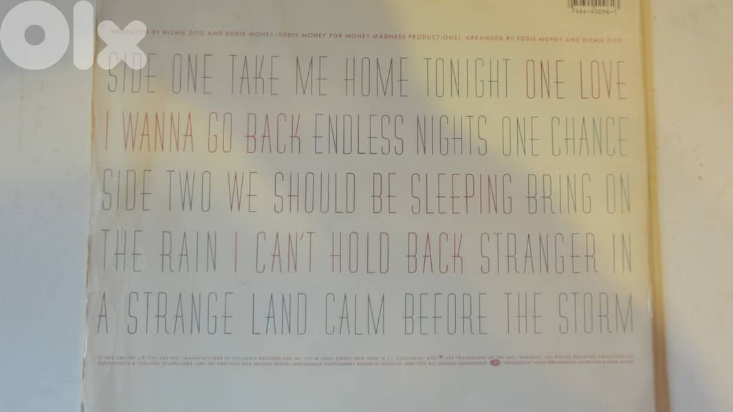 Eddie Money – Can't Hold Back vinyl album 1