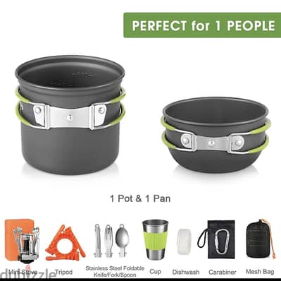Outdoor portable 8 piece camping cookware set.