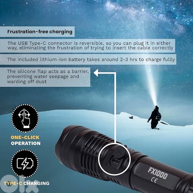 Tactical Torch Light, Bright 7200mAh Flashlight, Metal 16.6cm 2