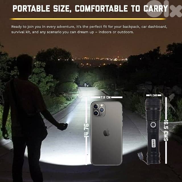 Tactical Torch Light, Bright 7200mAh Flashlight, Metal 16.6cm 5