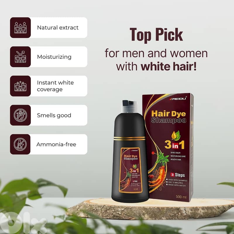 Meidu Hair Dye Shampoo, 3-in-1 Natural White Hair Dye 500ml 3