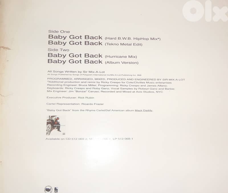 Sir mixalot "baby got back" maxi single 12" 1