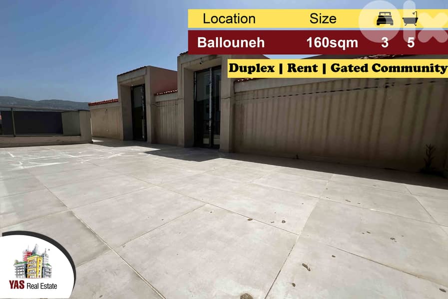 Ballouneh 160m2 | 141m2 Terrace | Rent | Duplex | Gated | KS MY | 0