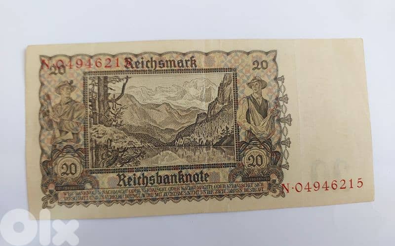 Nazi German Hilter Banknote very fine WW2عملة ورقية الماني نازي 1