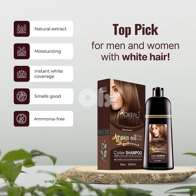 Mokeru Argan Hair Dye Shampoo, White Hair Color Dye, 500ml 2