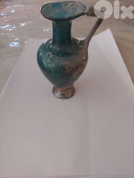 Ancient Roman blue Glass Jug Antique from 1st century 12 cm 3