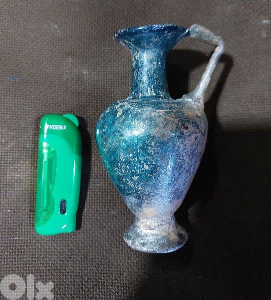 Ancient Roman blue Glass Jug Antique from 1st century 12 cm 5