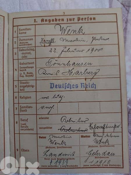World War passport Nazi officer Hitler German 3rd Reich Army 1