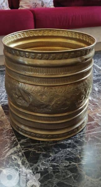 Antique handmade, tooled brass pot planter. (Revised Price) 0