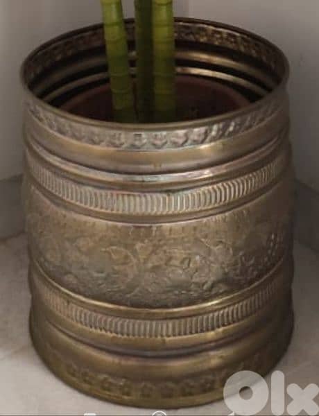 Antique handmade, tooled brass pot planter. (Revised Price) 0