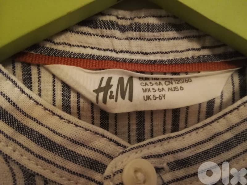 H & M Linen striped blue Navy shirt 1