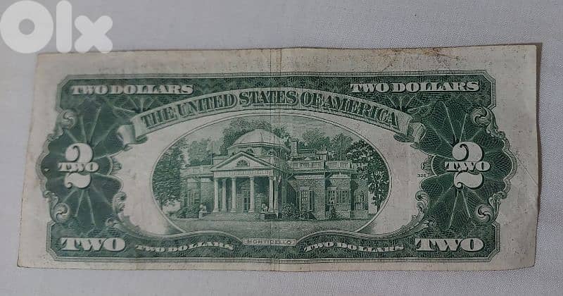 Red Seal USA  Two Dollar year 1928 Banknote of President Jefferson 1