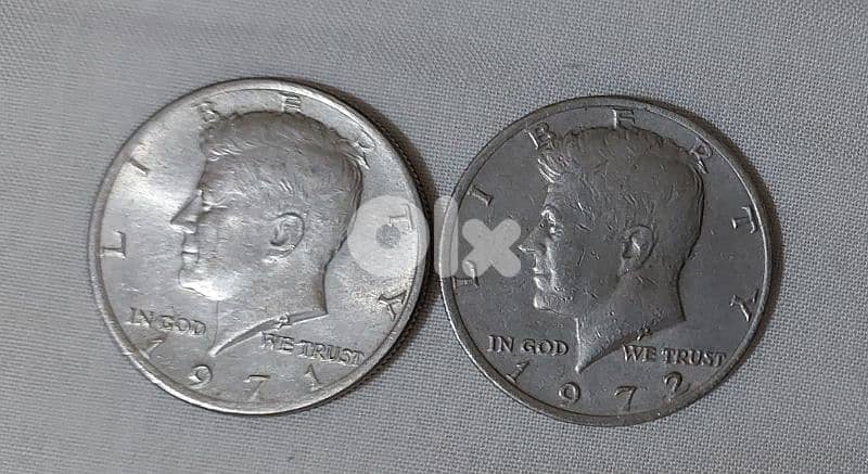 set of Two coins Half Dollars USA  Memorial Kennedy year 1971,1972 0