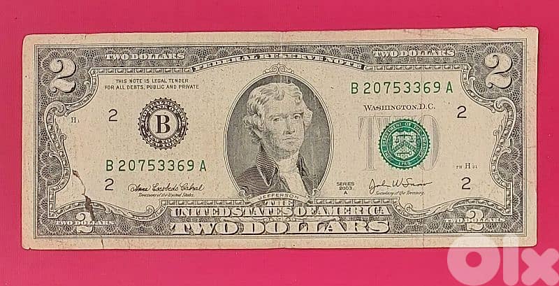 USA $2 bill 2003A old banknote 1