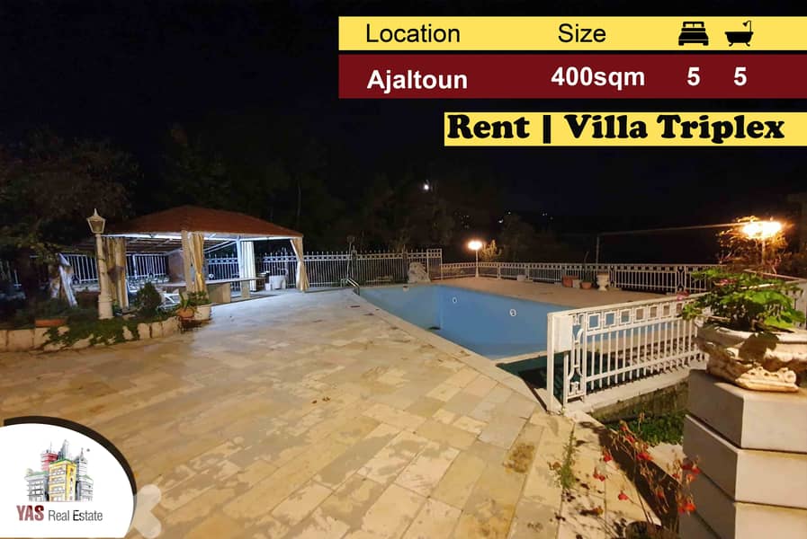 Ajaltoun 400m2 | 600m2 Terrace/Garden/Pool | Villa Triplex |Rent|KH/DA 0
