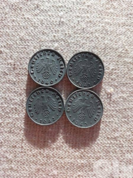 Set of Four German Nazi Coins WW II year 1940,41,42,43 0
