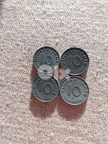 Set of Four German Nazi Coins WW II year 1940,41,42,43 1
