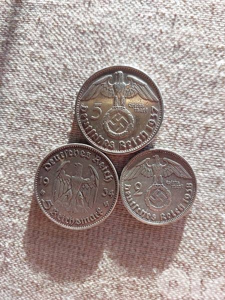 Set of 3 Nazi German Silver Coins era of Hitler in WW2 World War II 0