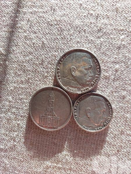 Set of 3 Nazi German Silver Coins era of Hitler in WW2 World War II 1