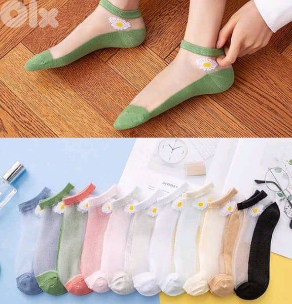 beautiful flower transparent women's socks 4