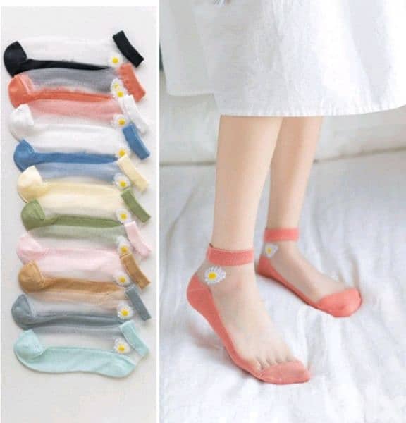beautiful flower transparent women's socks 8