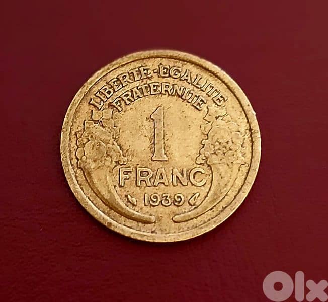 1939 France WWÌI 1 Franc Morlon Marianne's head 0