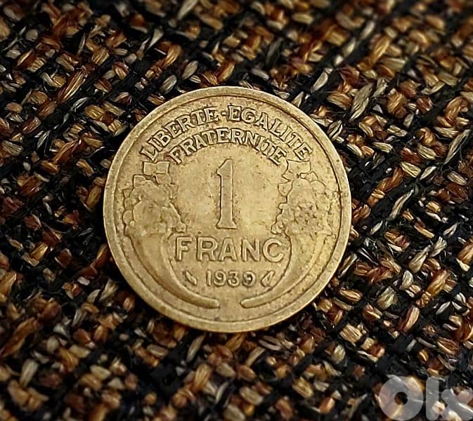 1939 France WWÌI 1 Franc Morlon Marianne's head 1